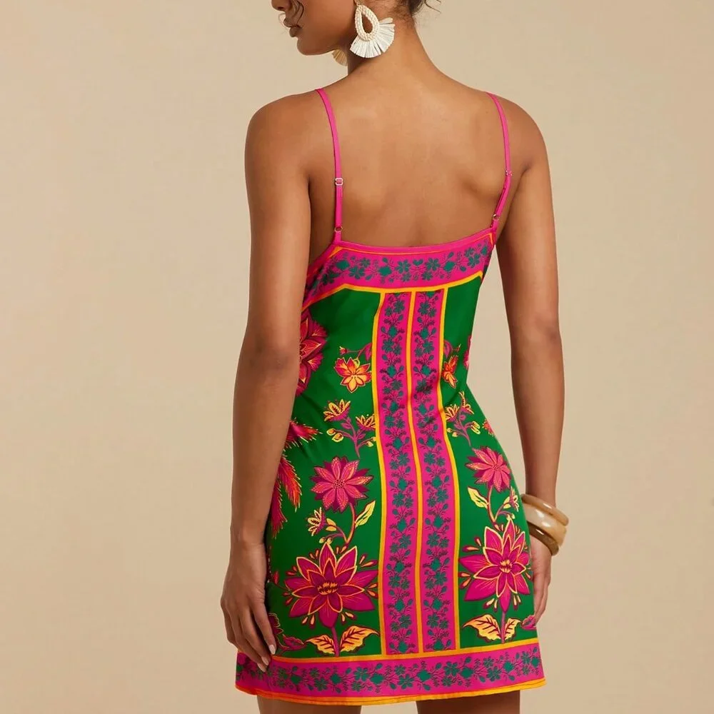 Multicolor Boho Women's Floral Wrap Dress - Picture 2 of 6